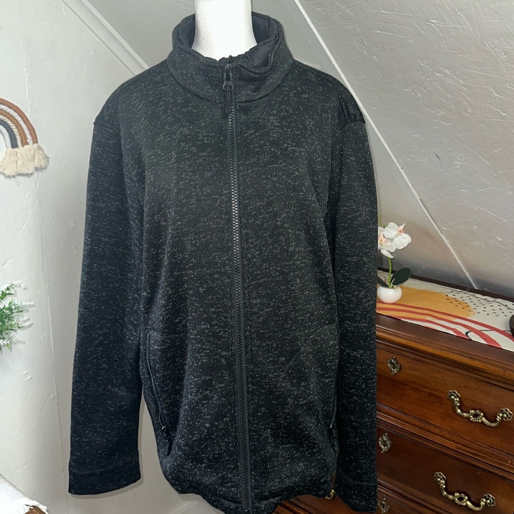 G.H. BASS & CO Black Jacket with double front zip & speckled black design size L